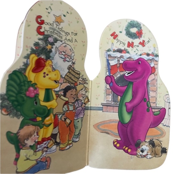 Vintage 1999 Barney as Santa Claus with We Wish You A Merry Christmas Board Book - Picture 7 of 13